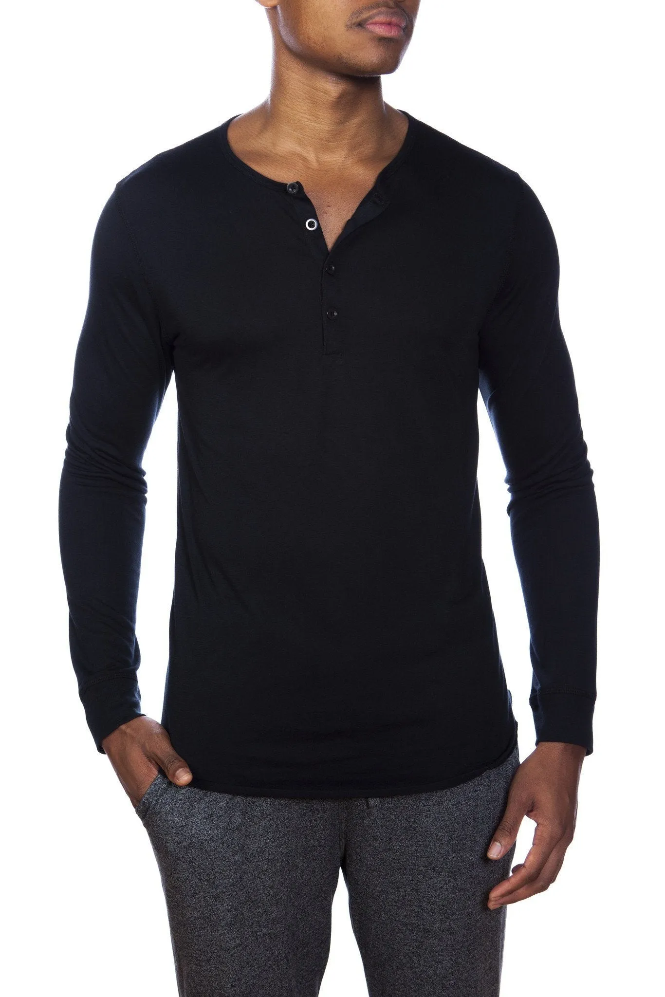 Poly-Viskose Henley mit langen Ärmeln