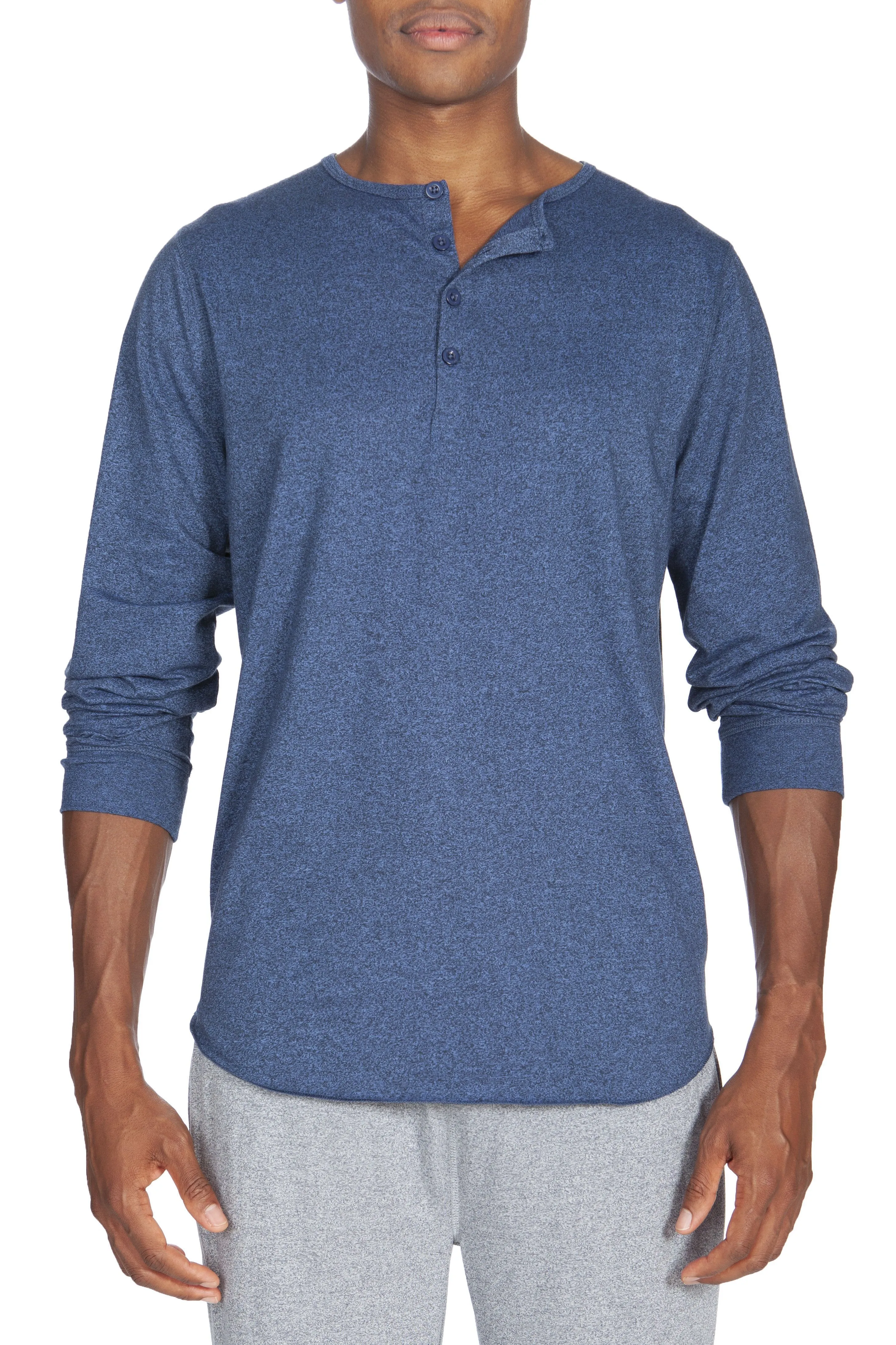 Poly-Viskose Henley mit langen Ärmeln