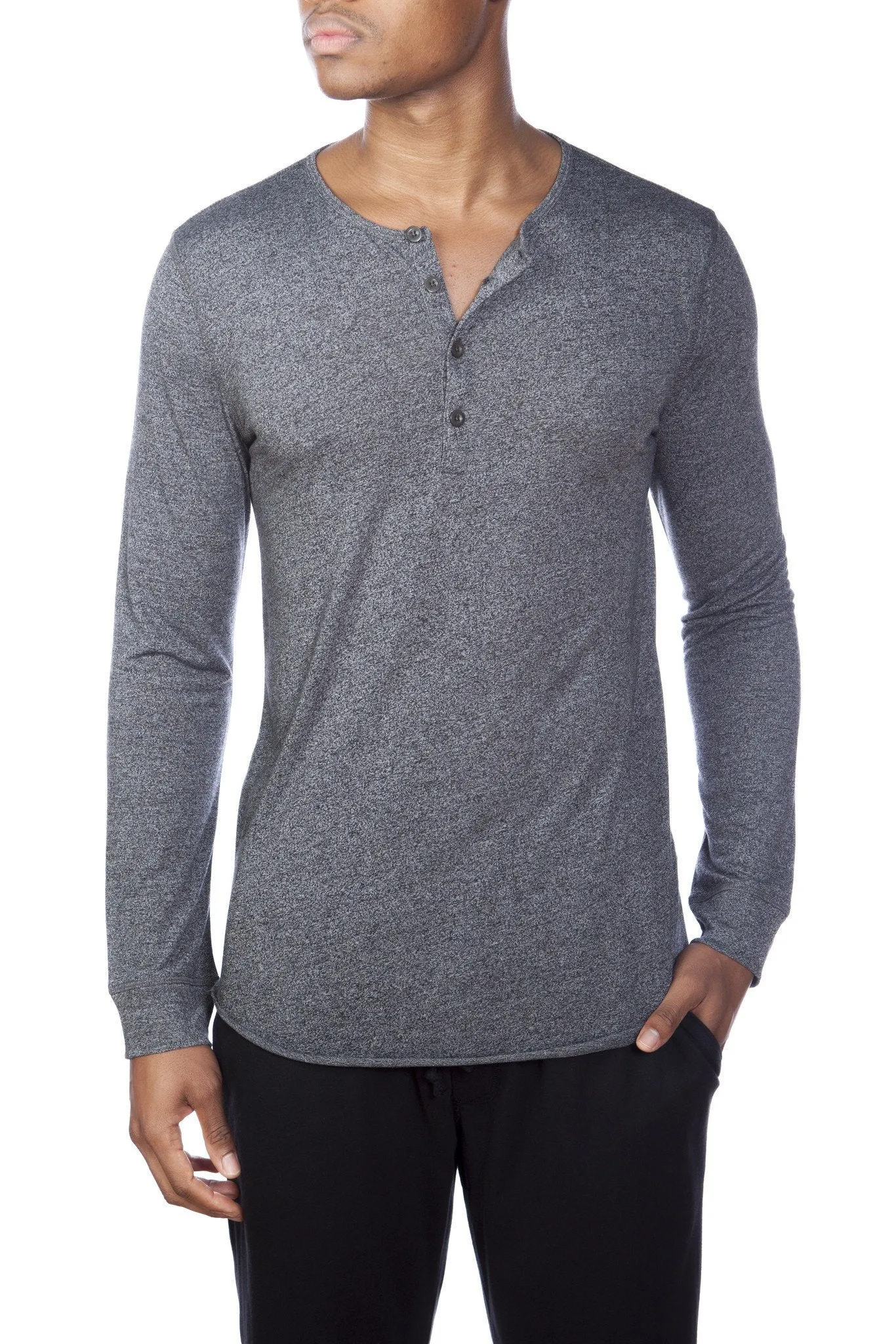 Poly-Viskose Henley mit langen Ärmeln