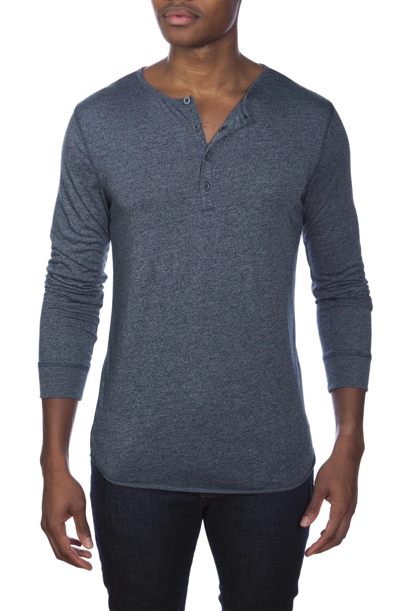 Poly-Viskose Henley mit langen Ärmeln