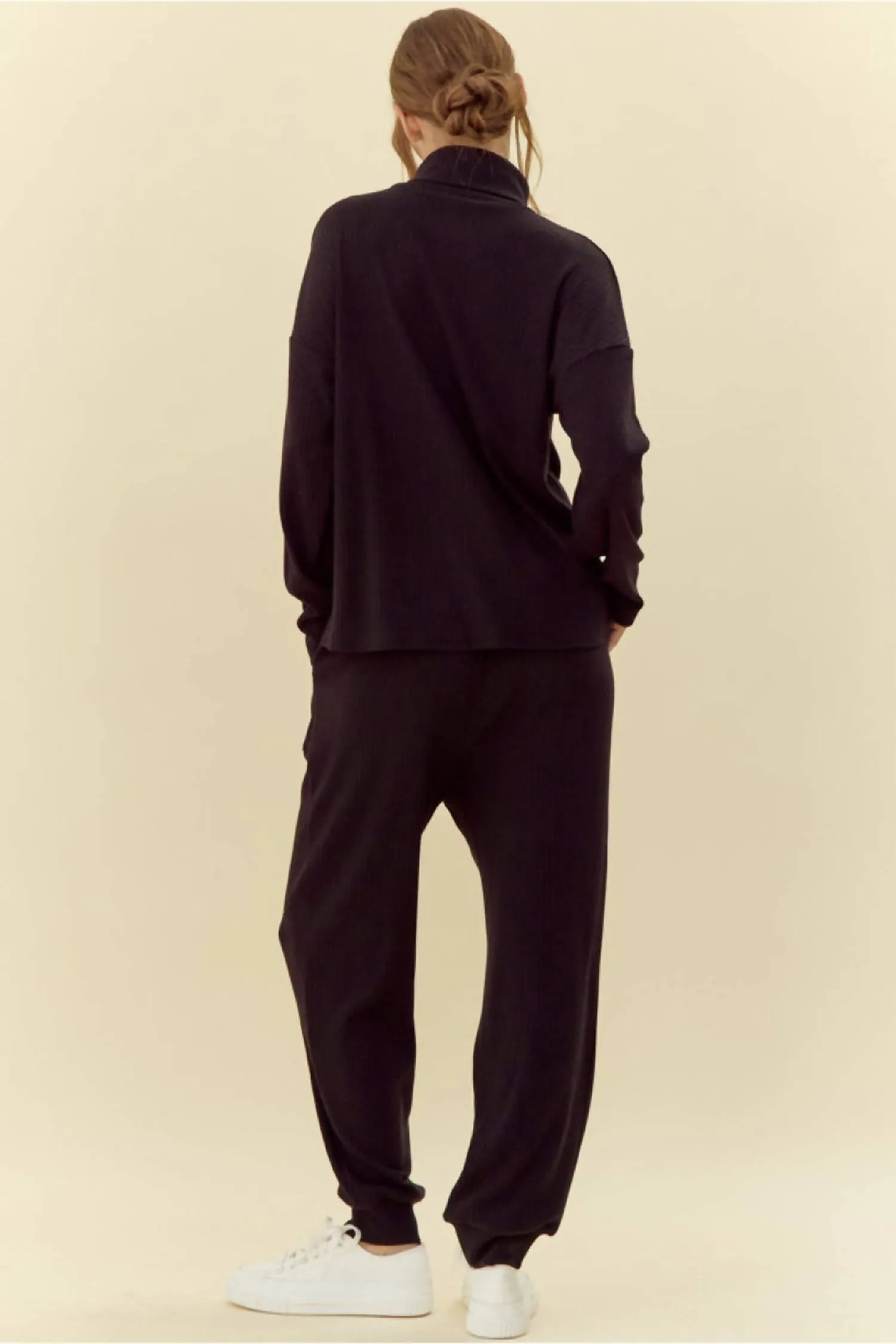 Geripptes Loose-Fit-Lounge-Set in Schwarz