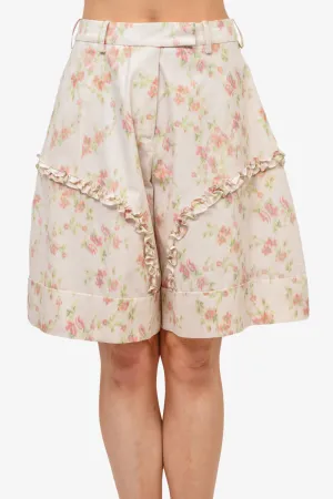 Simone Rocha Creme/Rosa Blumenrüschen-Shorts Größe S