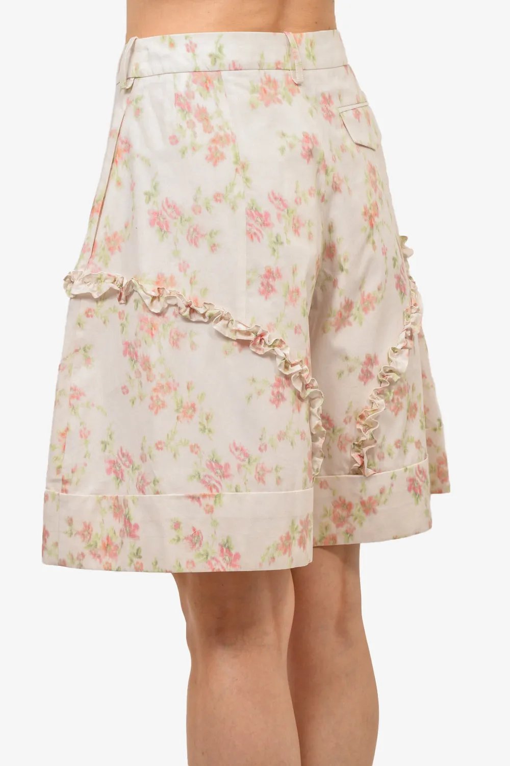 Simone Rocha Creme/Rosa Blumenrüschen-Shorts Größe S