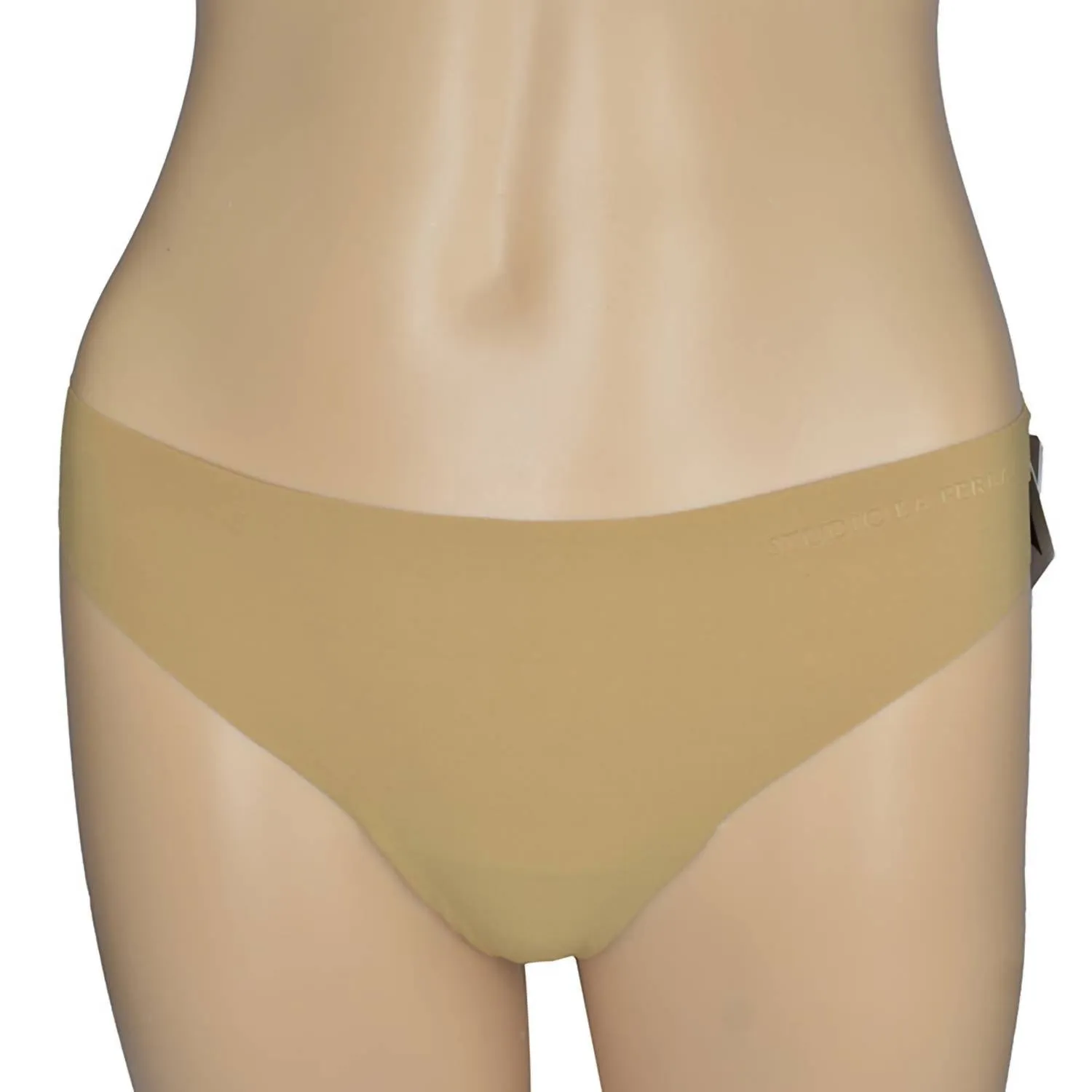 Studio Logo Nahtlos String-Tanga in Beige