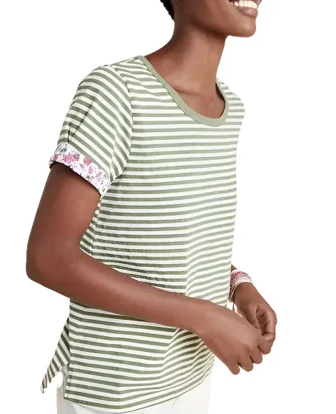 TLA Ringer-Streifen-T-Shirt mit hochgekrempelten Ärmeln