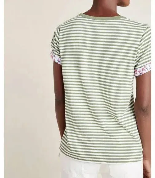 TLA Ringer-Streifen-T-Shirt mit hochgekrempelten Ärmeln