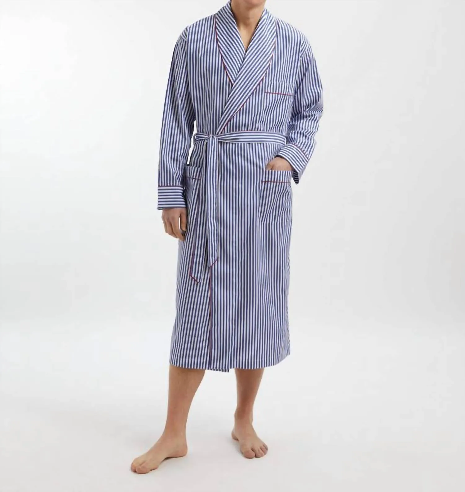 Unisex Glenn Bademantel In Blau/Weiß Gestreift