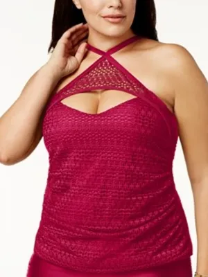 Damen Crochet Tankini Top mit hohem Ausschnitt, Rot
