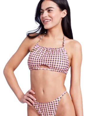 Damen-Ausgeschnittenes Karo-Bikini-Oberteil, Mehrfarbig