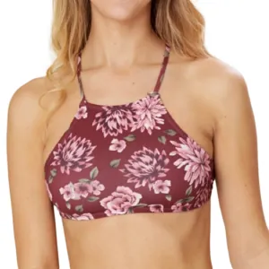 Damen-Bikini-Oberteil mit Blumenprint, Burgunderrot