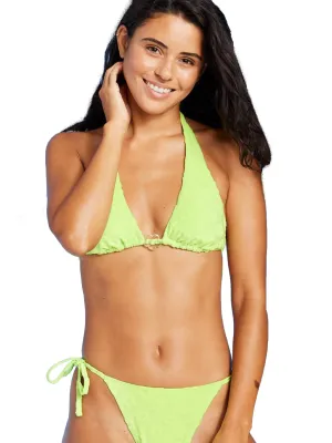 Damen-Bikini-Oberteil mit floraler Textur und Ringfront in Limettengrün