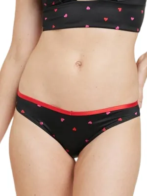 Damen-Bikiniunterteil mit Herzprint, Schwarz