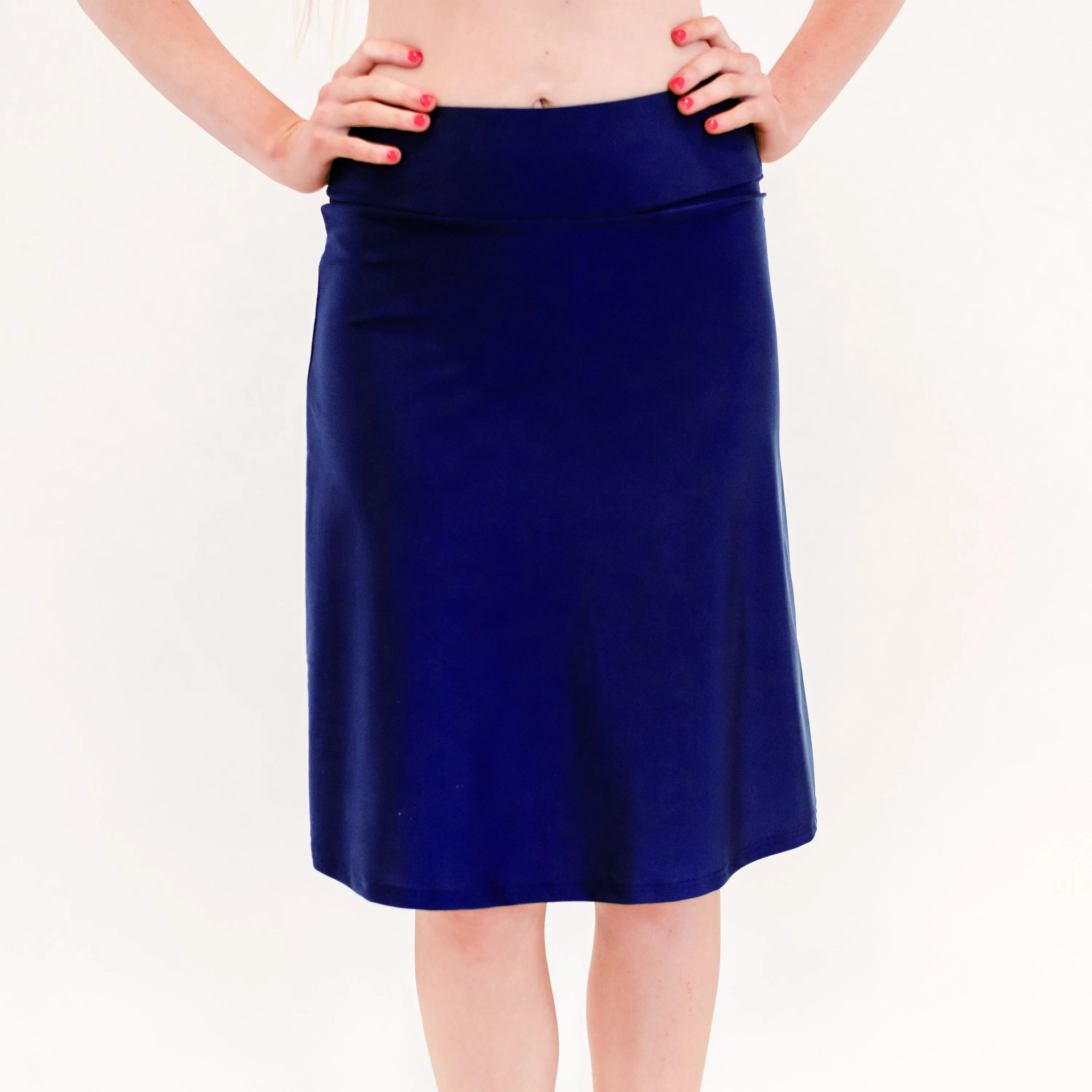Damen Badeanzug Rock mit hoher Taille und Kniebund sowie integrierter Radlerhose