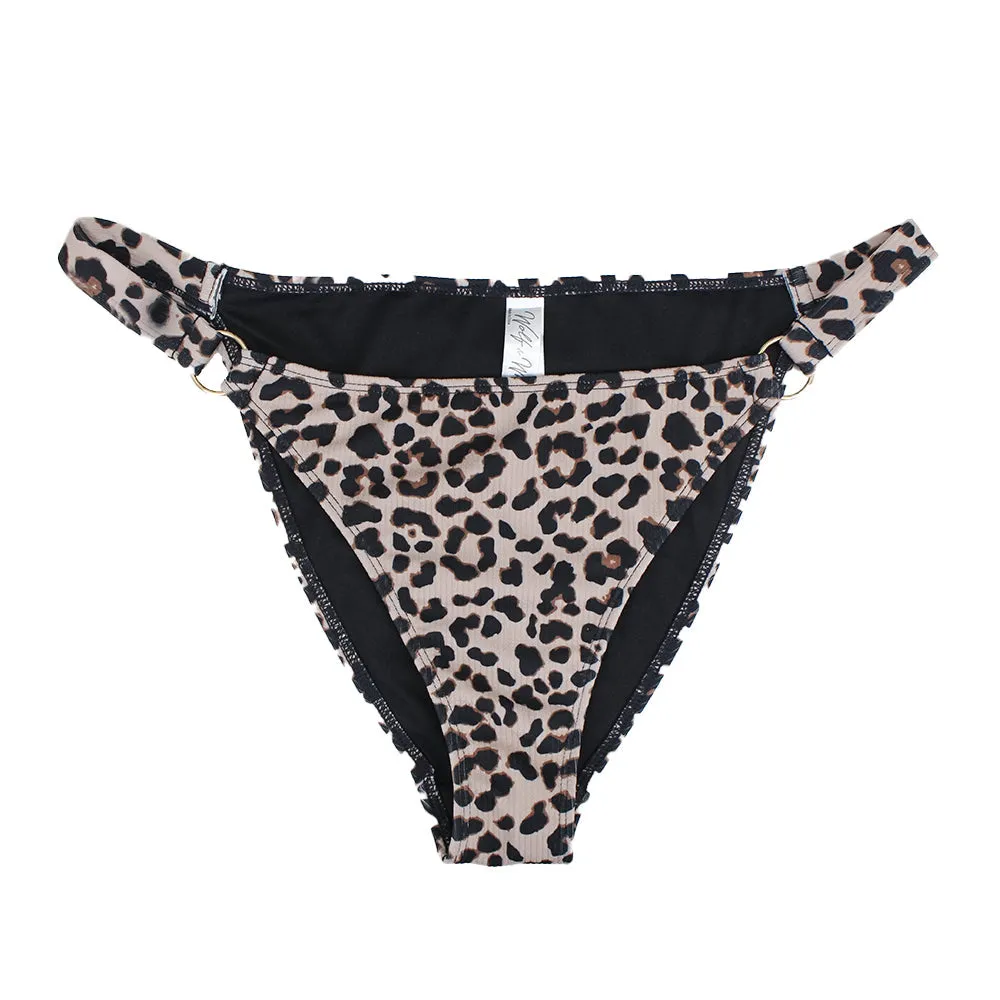 Damen-Bikiniunterteil mit Leopardenmuster und Ringdetail, Mehrfarbig