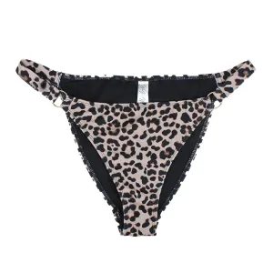 Damen-Bikiniunterteil mit Leopardenmuster und Ringdetail, Mehrfarbig