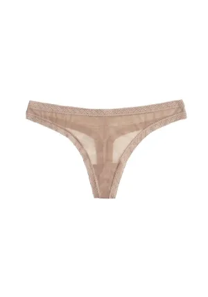 Damen Mesh-Spitzenbesatz String-Tanga in Malt