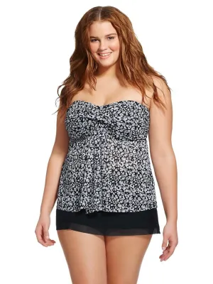 Damen Mesh bedrucktes Tankini-Oberteil, Schwarz