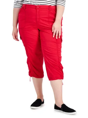 Damen einfarbige Crop-Hose, Rot