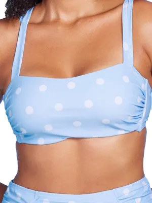 Damen Bikini-Oberteil mit Polka Dots und Kreuzband-Rücken, Hellblau