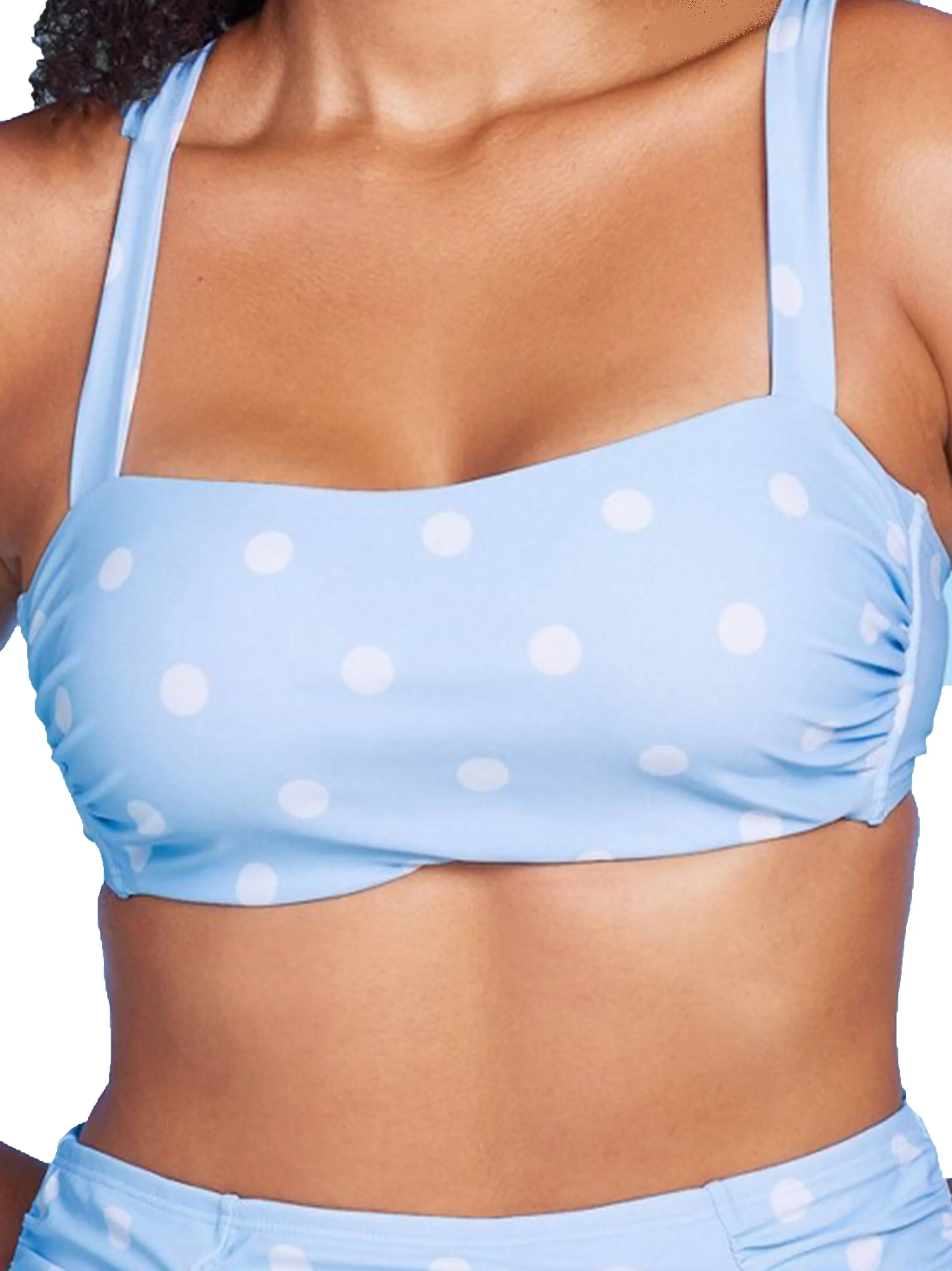 Damen Bikini-Oberteil mit Polka Dots und Kreuzband-Rücken, Hellblau