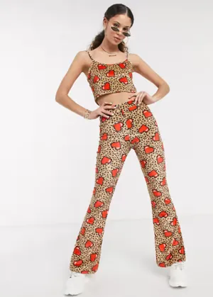 Damen Flare-Hose mit Druck, Mehrfarbig