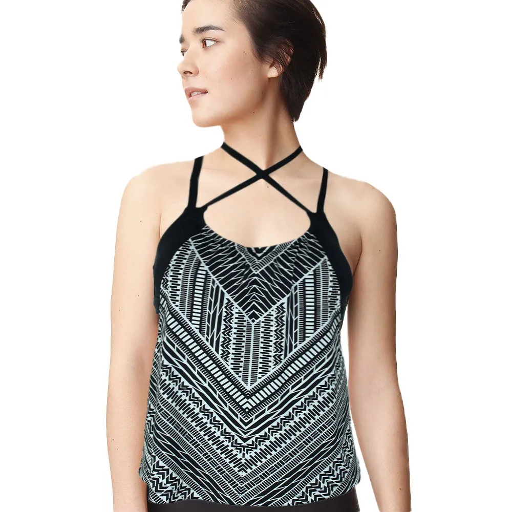 Damen Bedrucktes Layered Bade-Tankini, Schwarz/Weiß
