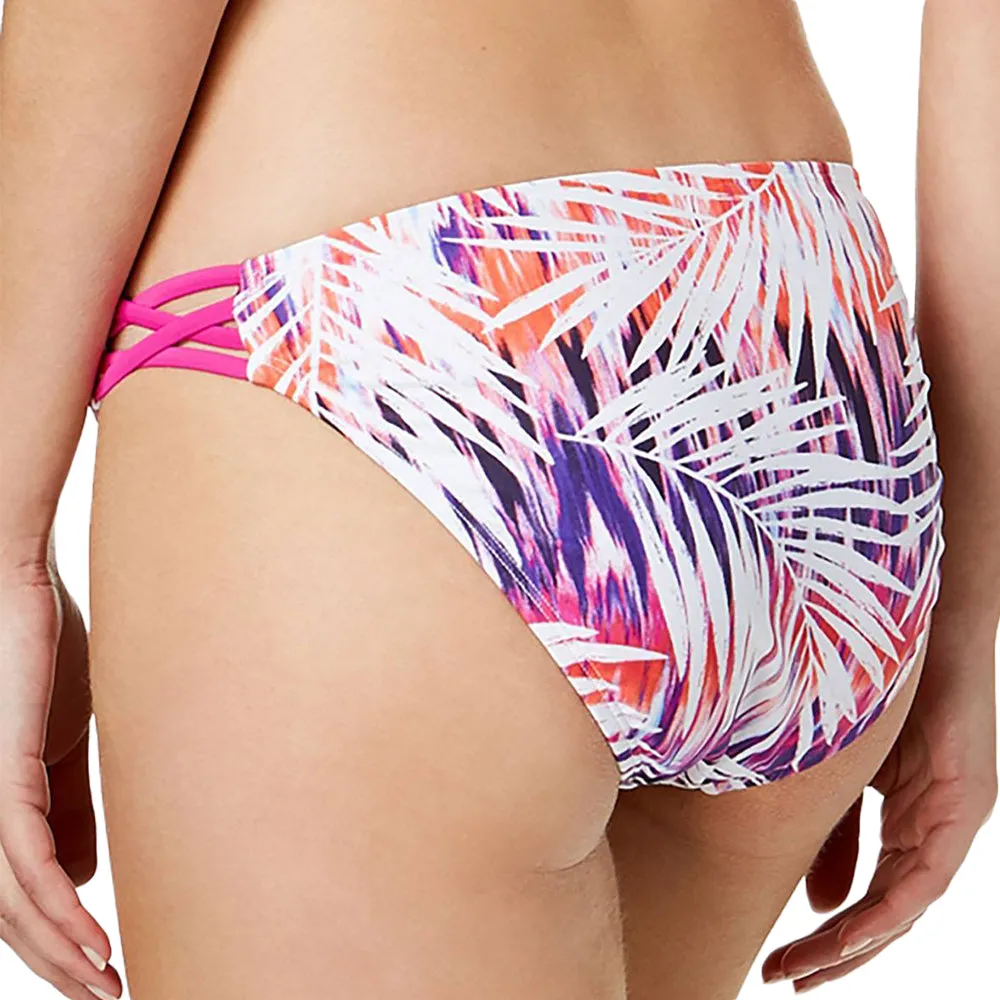 Damen-Bikiniunterteil mit Blätter-Print, Weiß