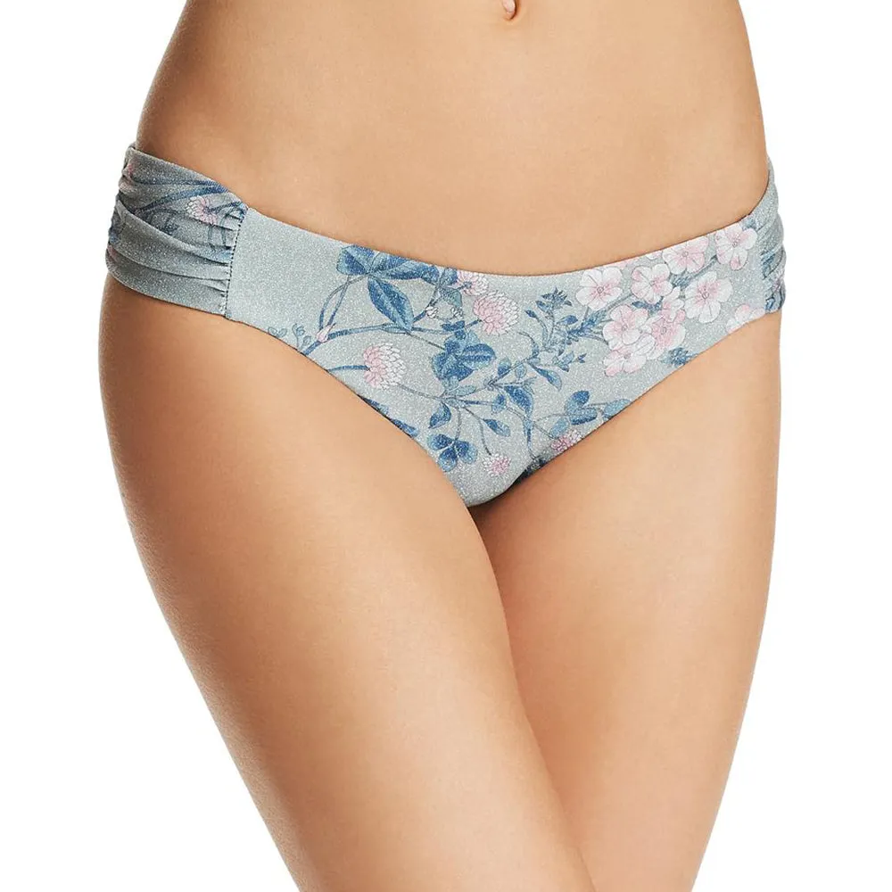 Damen-Bikini-Unterteil mit Metalloptik-Print und Rüschen an den Seiten, Grün