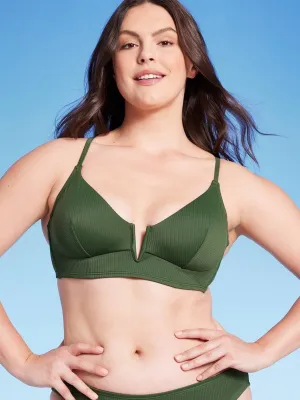 Damen Rippen-Bikini-Oberteil, Dunkelgrün