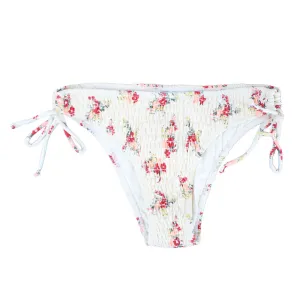 Damen Bikiniunterteil mit Smock-Detail und floraler Seitenschleife, Beige