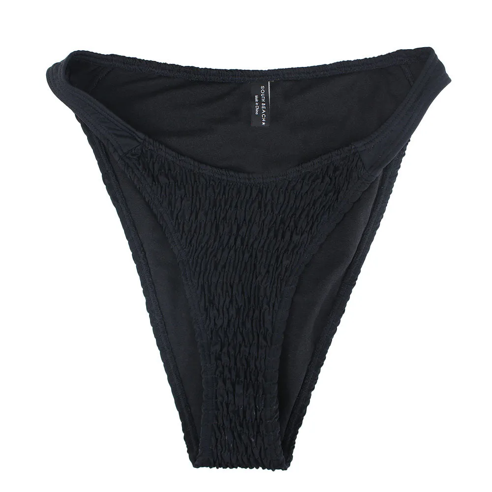 Damen-Smock-Bikini-Höschen mit V-Ausschnitt, Schwarz