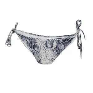Damen-Bikiniunterteil mit Schlangenmuster und Seitenschnürung, Marineblau/Weiß
