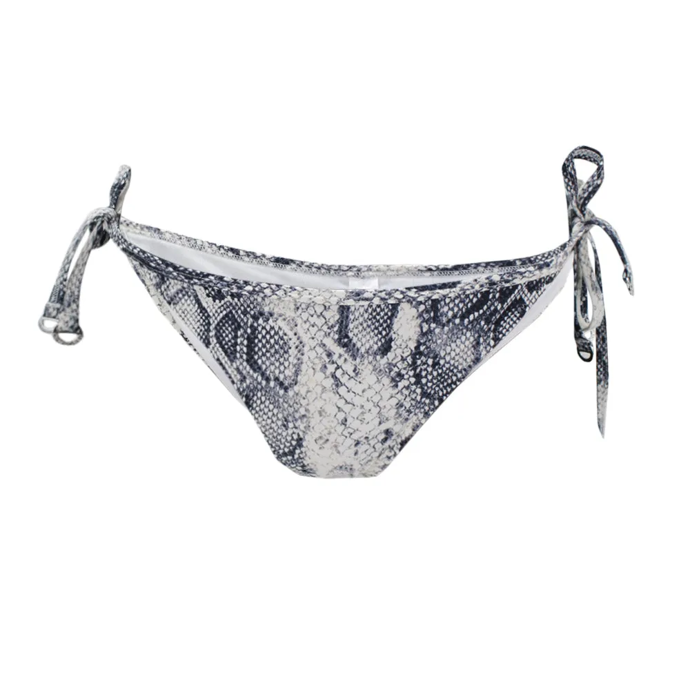 Damen-Bikiniunterteil mit Schlangenmuster und Seitenschnürung, Marineblau/Weiß