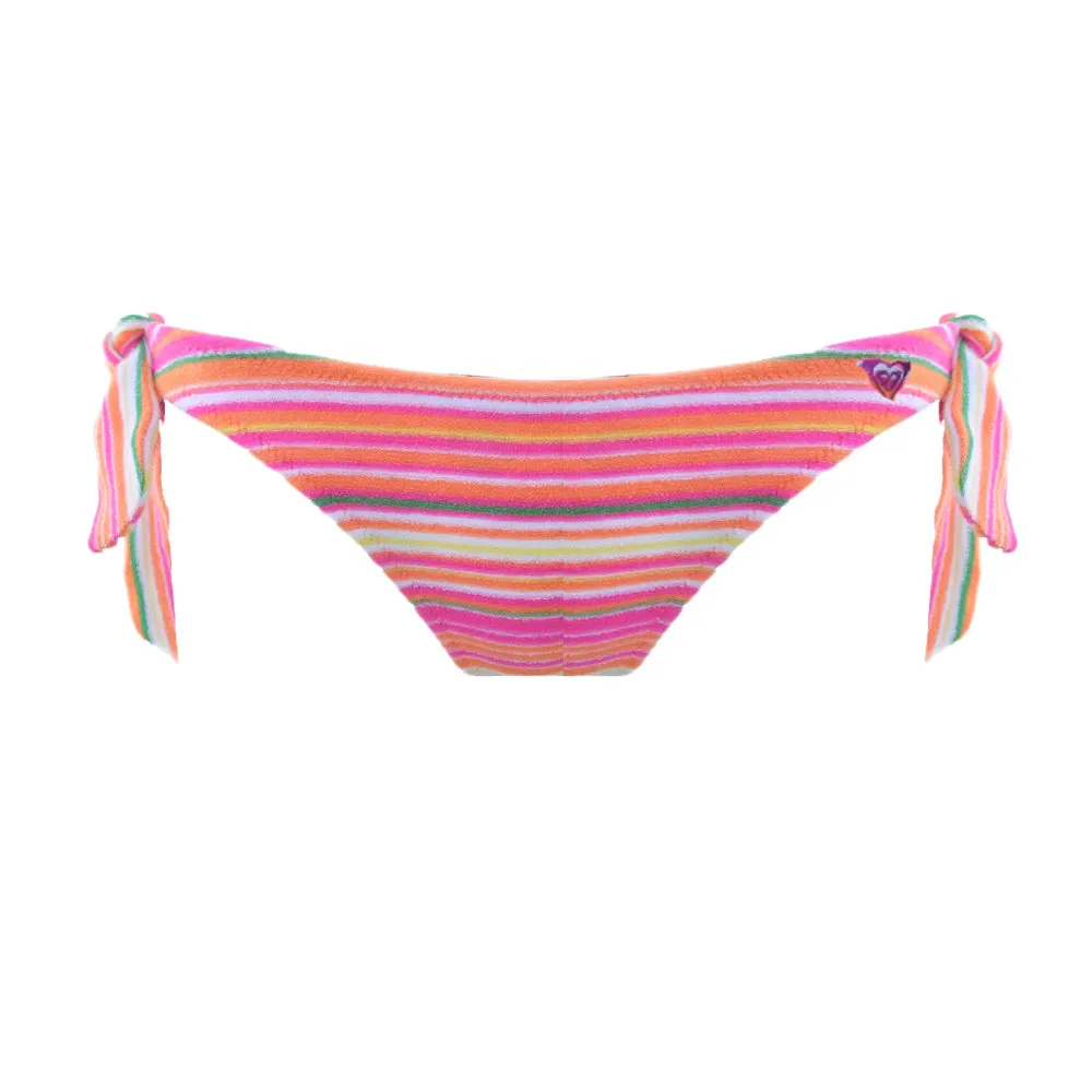 Damen-Bikiniunterteil mit Streifen und Seitenbindung, Mehrfarbig