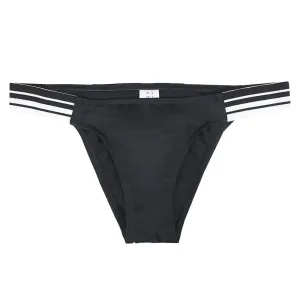 Damen-Bikiniunterteil mit seitlichem Streifenmuster, Schwarz