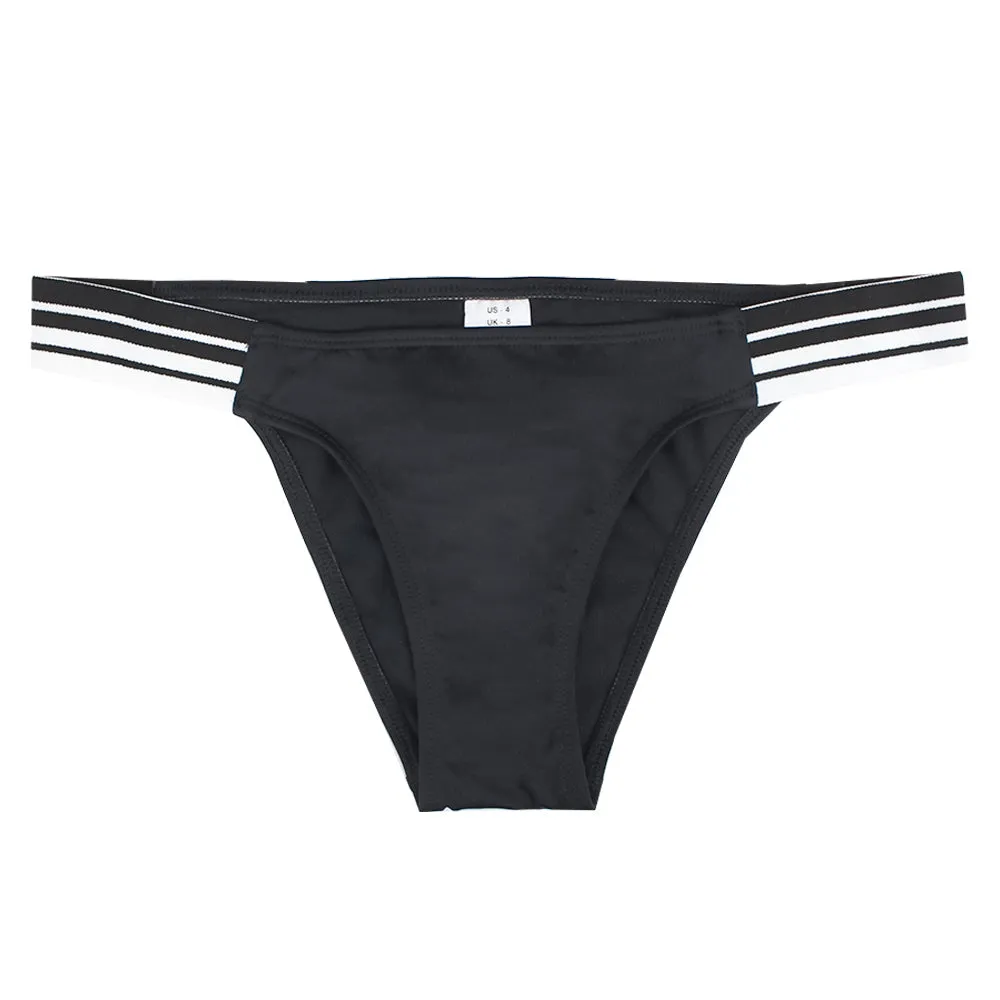 Damen-Bikiniunterteil mit seitlichem Streifenmuster, Schwarz
