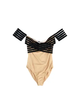 Damen Texturiertes Tankini-Oberteil, Beige/Schwarz