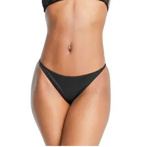 Damen High-Cut Tanga-Bikiniunterteil mit dünnen Trägern, Schwarz