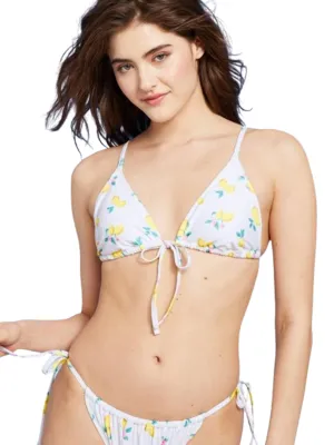 Damen-Bikini-Oberteil mit Bindegurt und grafischem Druck, Weiß