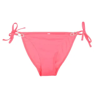 Damen-Bikiniunterteil mit seitlicher Schnürung und Ringdetail, Neon Koralle