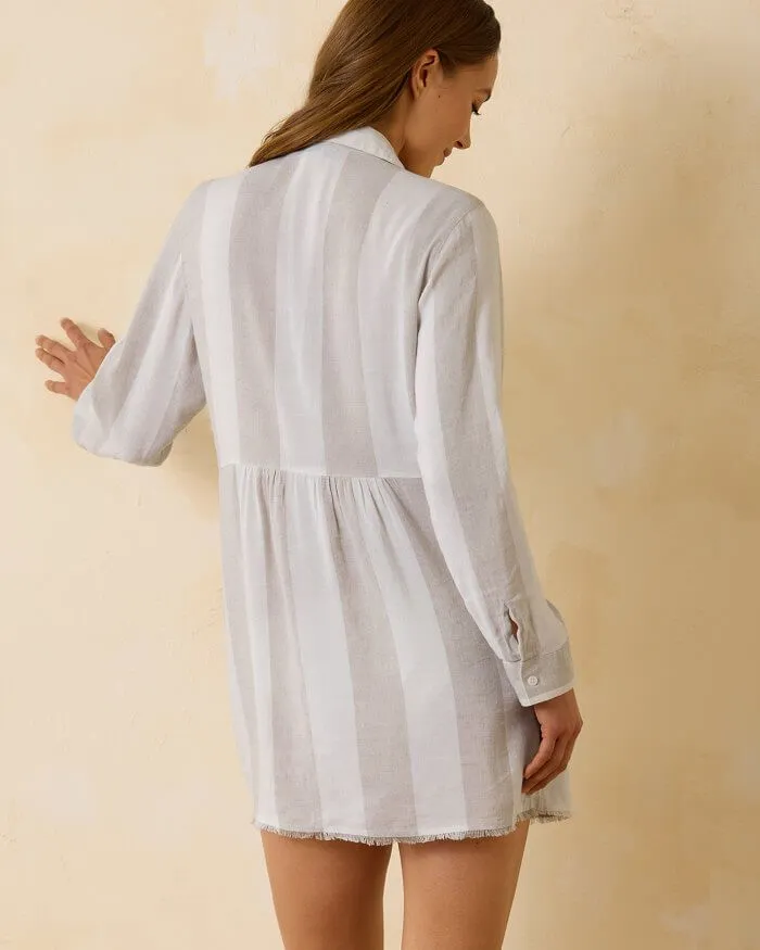 Damen Tommy Bahama Bademode Tommy Bahama Rugby Beach Streifen Boyfriend Shirt Kleid Überwurf - Mittel Khaki