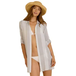 Damen Tommy Bahama Bademode Tommy Bahama Rugby Beach Streifen Boyfriend Shirt Kleid Überwurf - Mittel Khaki