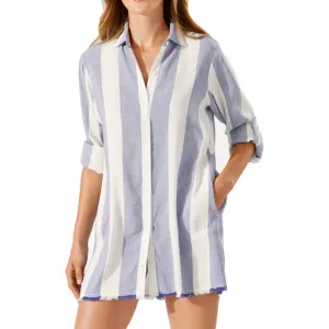 Damen Tommy Bahama Bademode Tommy Bahama Rugby Beach Streifen Boyfriend Shirt Kleid Überwurf - Weiß