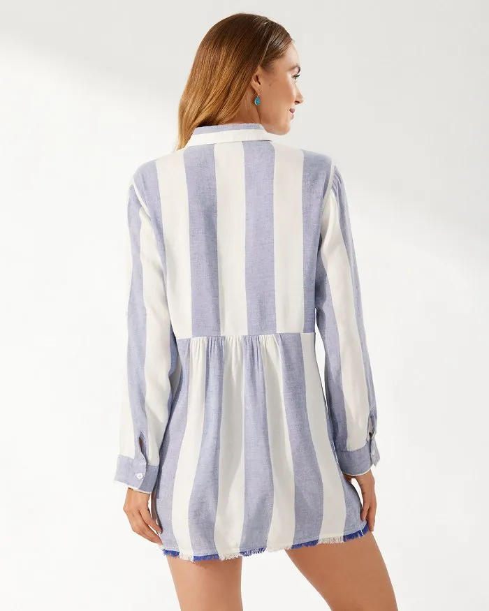 Damen Tommy Bahama Bademode Tommy Bahama Rugby Beach Streifen Boyfriend Shirt Kleid Überwurf - Weiß
