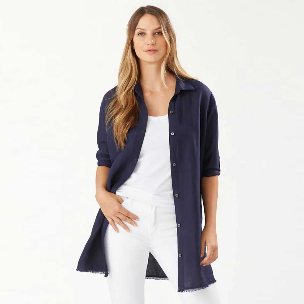 Damen Tommy Bahama Bademode Tommy Bahama St Lucia Boyfriend Shirt Bademantel - Marineblau
